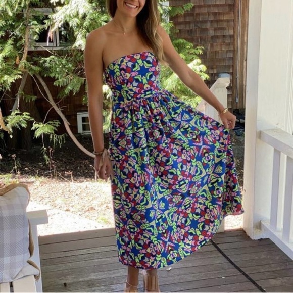 Mara Hoffman Kaleidoscope Printed Strapless Midi Dress size 2 - Picture 1 of 8